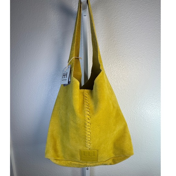 Haute Hippie Style Mustard Yellow Suede Tote Bag with Detachable Pouch NWT - Picture 1 of 13